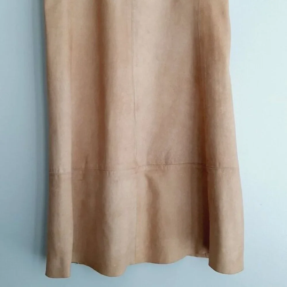 JILL STUART Genuine Suede Leather Mini Sheath Dress Tan Sz 0 Flawed - Picture 4 of 16